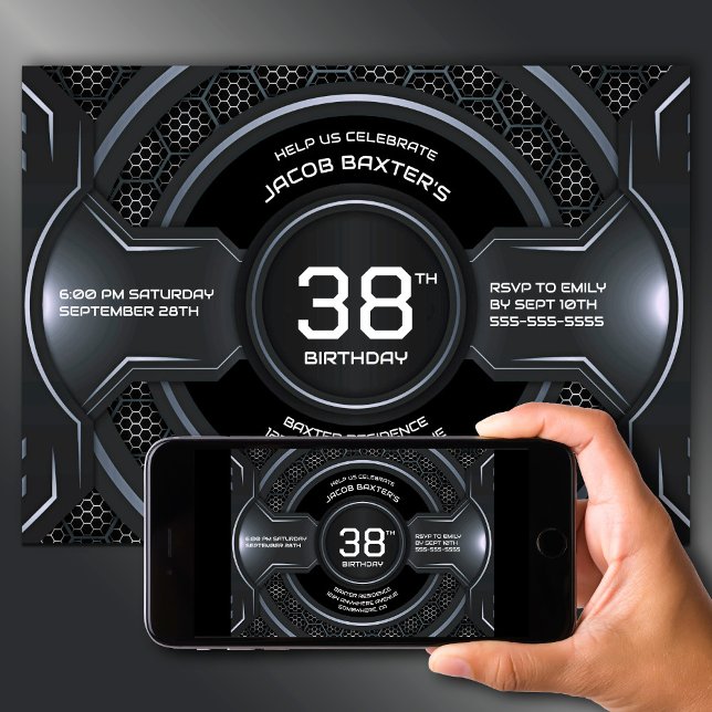 Convite Prata preta moderna qualquer Festa de aniversário  (Criador carregado)