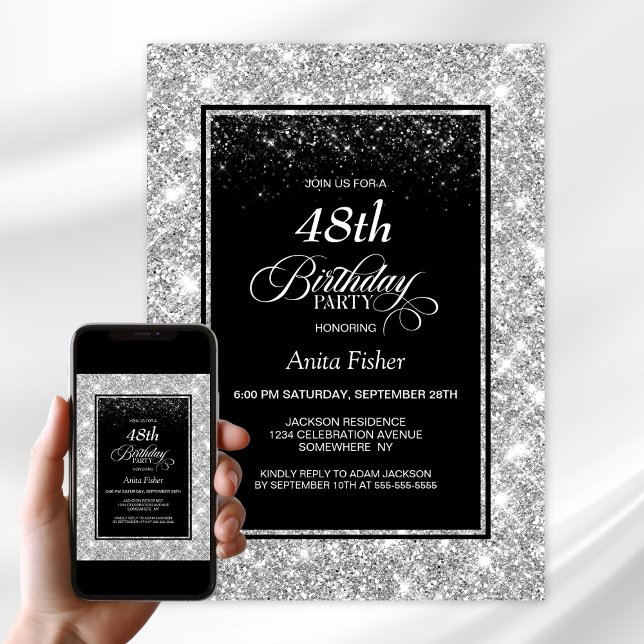 Convite Prata preta moderna qualquer Festa de aniversário  (Criador carregado)