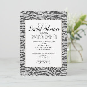 Convite Prata Preto Glitzy Estampa de Zebra Brilho