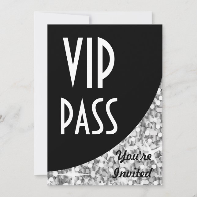 Convite "Prata" preto "VIP Pass" da curva Glitz (Frente)