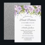 Convite Prata Purple Floral Watercolor Doce Dezesseis<br><div class="desc">Mais modernos 16 Convites florais na Loja Little Bayleigh!</div>