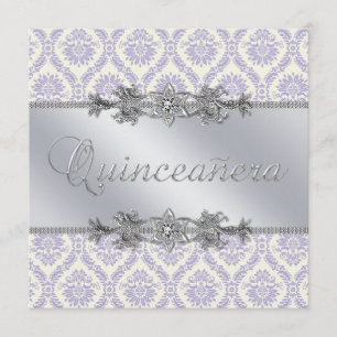 Convite Prata Quinceanera Damasco Roxo