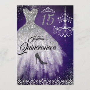Convite Prata Roxa Espelho Diamante Quinceanera