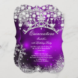Convite Prata roxa Quinceanera 15 Winter Wonderland