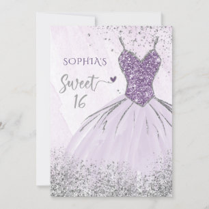 Convite Prata Roxa Vestido Glitter Doce Doce 16 anos