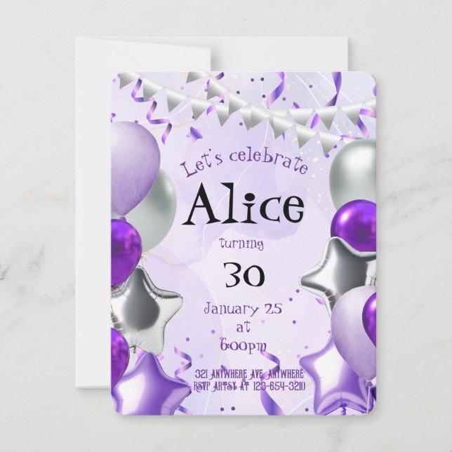 Convite Prata & Roxo  (Frente)