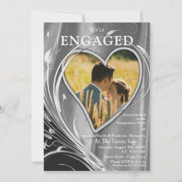 Convite Prata Satin & Noivado de flor prata