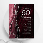 Convite Prata Vermelha ruiva ruiva ruiva 50º aniversário<br><div class="desc">Borgonha e prata agam 50º convite de aniversário. Elegante design moderno com vinho de marsala, cor vermelha-d-água escura agate marble background, faux glitter prata e tipografia. Trendy convida o cartão perfeito para uma comemoração de dia das mulheres na moda. Impressos convites Zazzle ou modelo de impressão digital instantânea para download....</div>