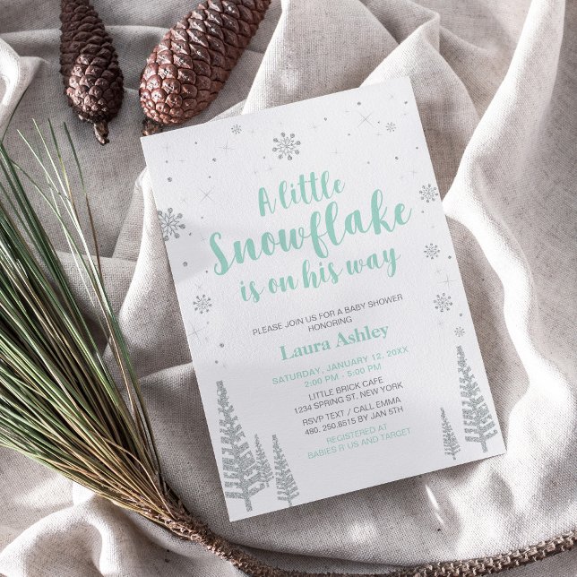 Convite Prata Winter Wonderland, Boy Chá de fraldas/Sprink (Criador carregado)