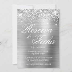 Convite Prateado Brilhante Reserva La Fecha com Foto em Fo