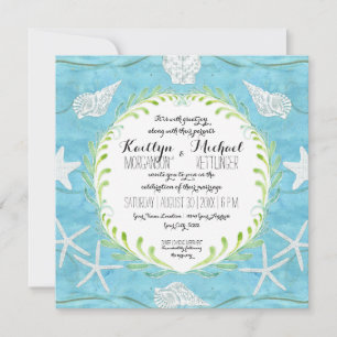 Convite Prateleiras de Aquarela de Seashell Leaf Wreath Oc