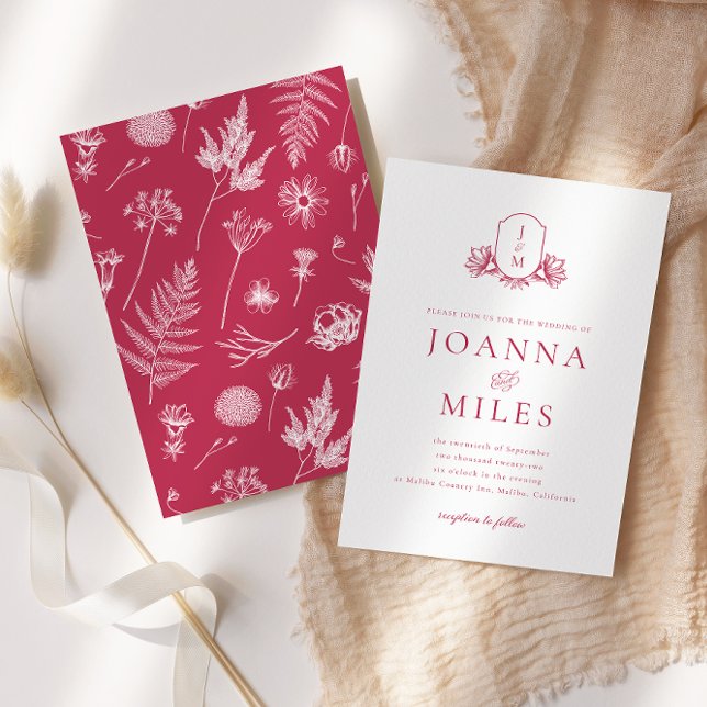 Convite Prato Botânico Elegante Viva Monograma Magenta (Criador carregado)