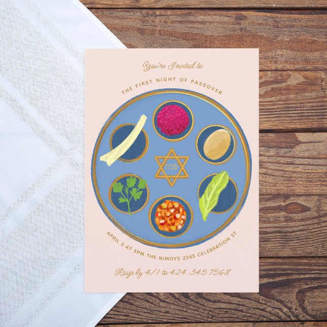 Convite Prato de Seder do Pessach Feliz Jantar de Páscoa J (Criador carregado)