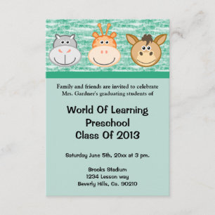 Convite Pré-escolar bonito dos animais ou graduação do