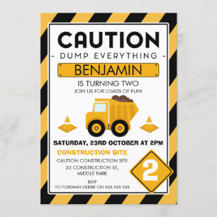 Convite Precaução Em Construção Aniversário