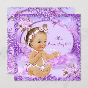 Convite Precioso Chá de fraldas Roxo Floral