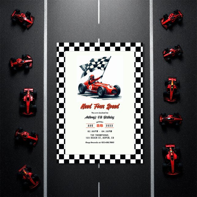 Convite Precisa de quatro velocidades de carro 4ª festa de (Need Four Speed Race Car 4th Birthday Party Invitation)