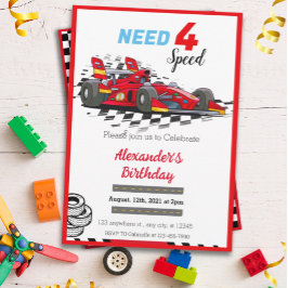Convite Preciso de Carro de Corrida Vermelho 4 Velocidades