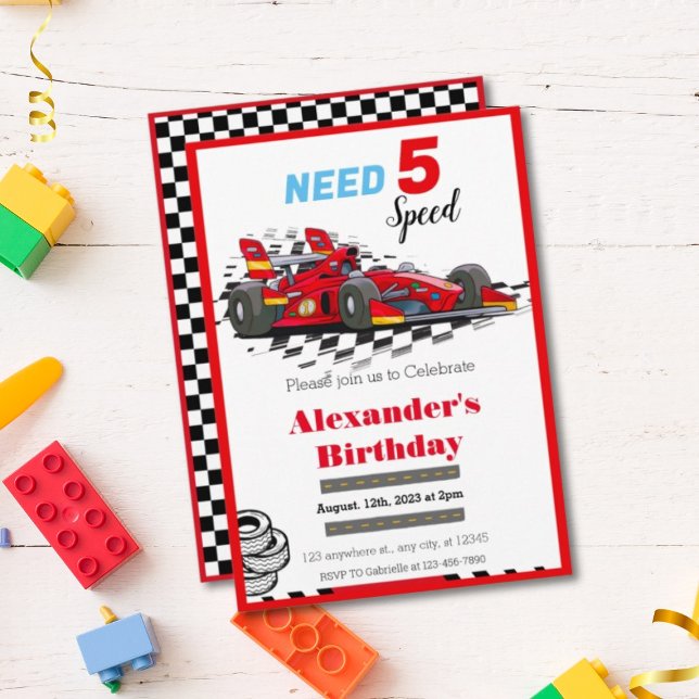 Convite Preciso de Carro de Corrida Vermelho de 5 Velocida (Criador carregado)