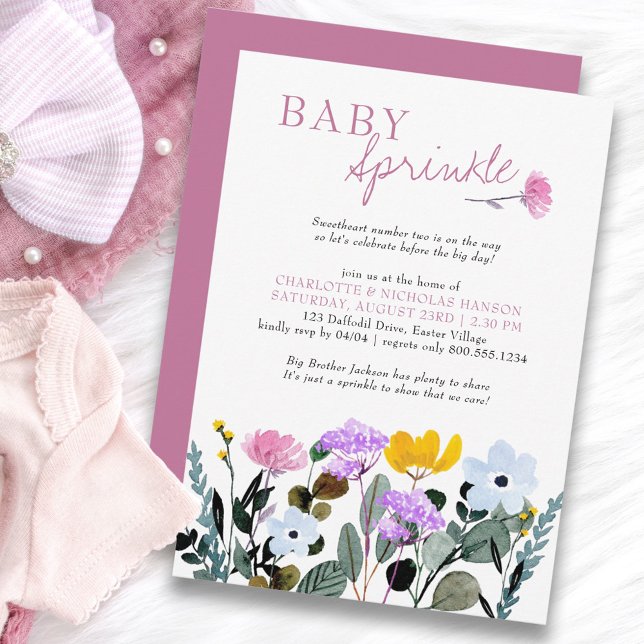 Convite Précula Bonito de Flor Selvagem (Baby Sprinkle Invitation with personalized poem)