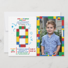 Convite Prédio Blocos Bricks de Aniversário, 8 anos Convit