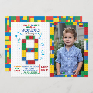 Convite Prédio Blocos Bricks de Aniversário, 8 anos Convit