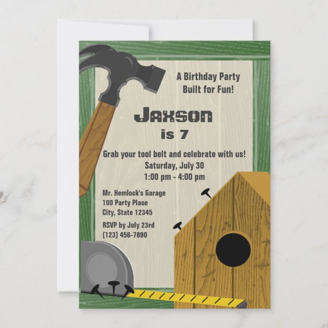 Convite Prédio de Birdhouse Construction Party (Frente)