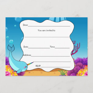 Convite Preencher vazios convidando narwahal sob o mar