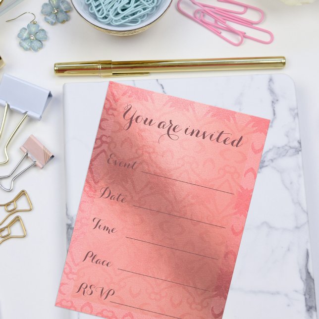 Convite Preenchimento De Damasco Rosa Elegante Em Personal (Criador carregado)