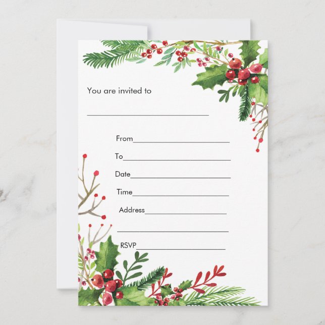 Convite Preenchível Pintado com Aquarela de Murta (Frente)