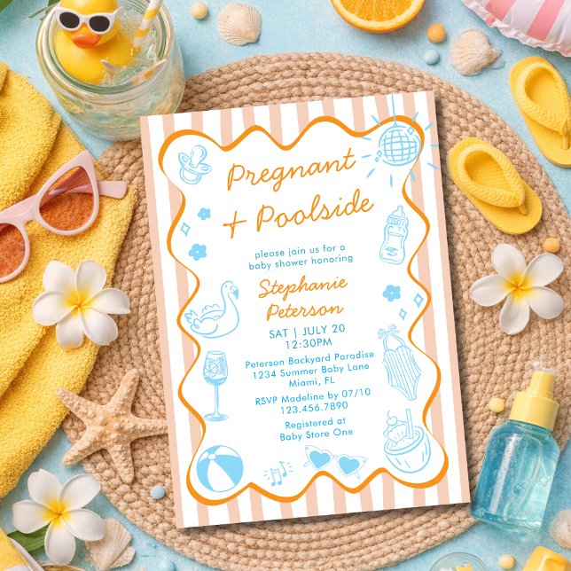 Convite Pregnant & Poolside Pool Party Summer Baby Shower (Criador carregado)