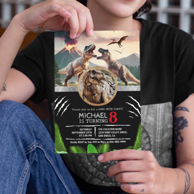 Convite Prehistoric Dinosaur T-rex Birthday Party (Dinosaur T-Rex Prehistoric Birthday Party Invitation)