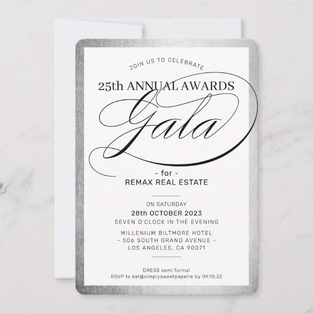 Convite PRÊMIOS GALA JANTAM elegante negócio preto pratead (Frente)