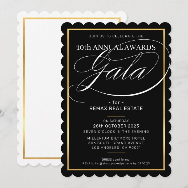 Convite PRÊMIOS GALA JANTAM ouro negro de negócios moderno (Frente/Verso)