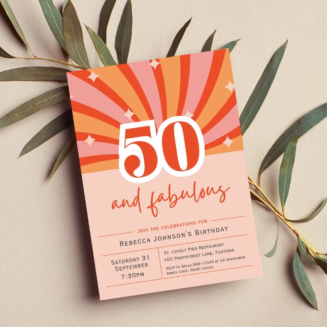 Convite Premium 50 e retrato fabuloso (50th birthday Invitation 50 and fabulous retro fun style)