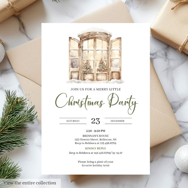 Convite Premium Neutral Moss Green Taupe Christmas Party (Premium Neutral Moss Green Taupe Christmas Party)