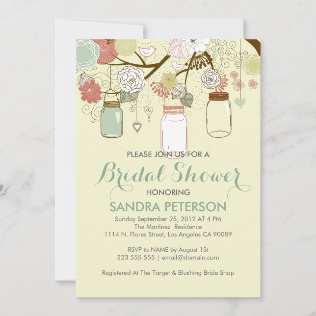 Convite Prendendo Chá de panela Mason Jar & Retro Flowers (Frente)