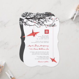 Convite Prendendo Gruas de Papel Origami e Casamento de Ci