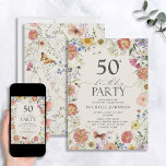 Convite Prenssed Wildflower Frame 50th Birthday Invi<br><div class="desc">Apresentando nosso incrível convite floral de flor silvestre prensada, 50º aniversário! Quer você esteja planejando uma comemoração de 50 anos para si mesmo ou para outra pessoa, deixe este convite e este cartão criativo darem o tom para o dia. Nosso design apresenta flores prensadas por aquarela realistas com libélulas, abelhas...</div>