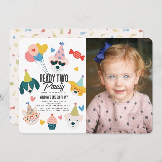 Convite Prepare dois cães loucos e segundo aniversário de  (Frente/Verso)
