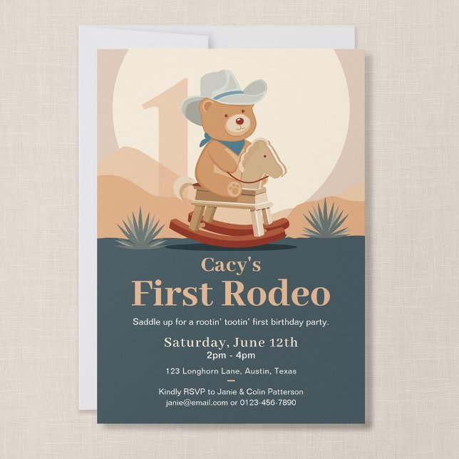 Convite Prepare o Teddy Bear para o Primeiro Rodeio de Ani (Saddle Up - First Rodeo Birthday Invitation)