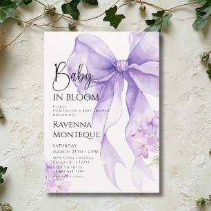Convite Preppy Baby em Flor Lilac Bow Chá de Bebê Floral