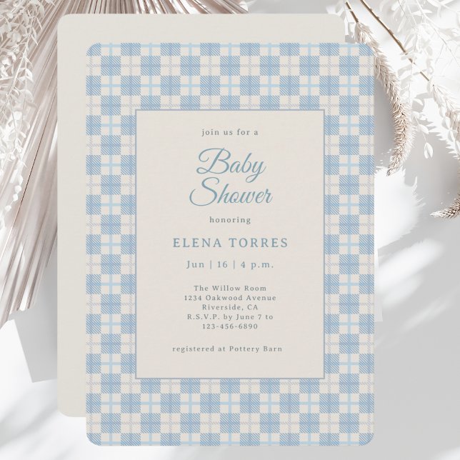 Convite Preppy Blue Plaid Baby Shower Invitation (Criador carregado)