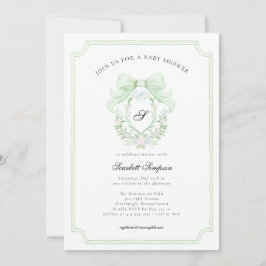 Convite Preppy Botanical Green Bow Monogram Baby Shower  