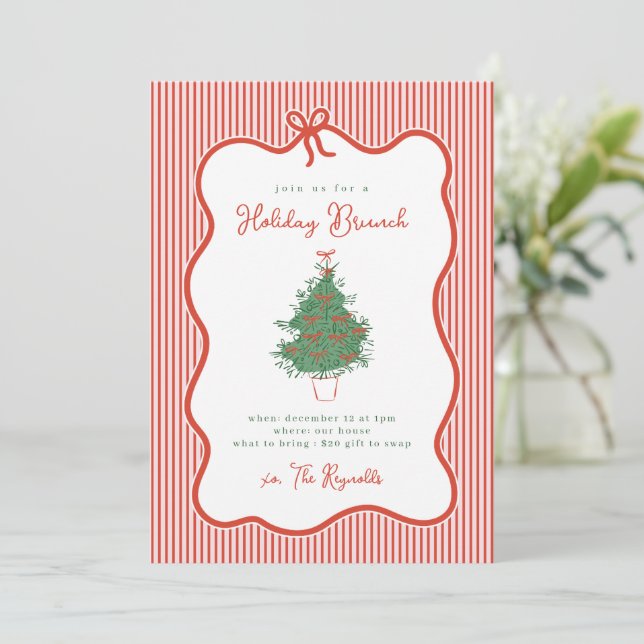 Convite Preppy Bow Holiday Brunch Party Invite (Em pé/Frente)