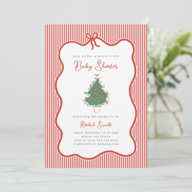 Convite Preppy Bow Merry Little Baby Shower Invite (Em pé/Frente)