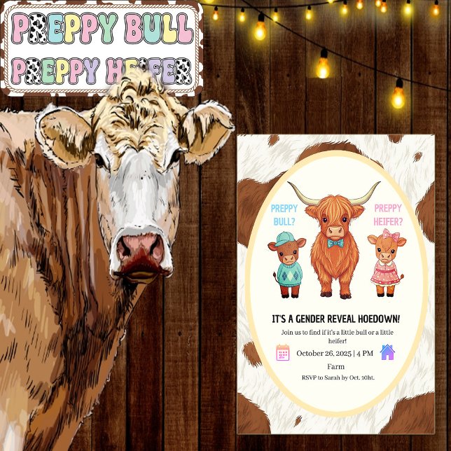 Convite Preppy Bull or Heifer Gender Reveal Hoedown  (Criador carregado)