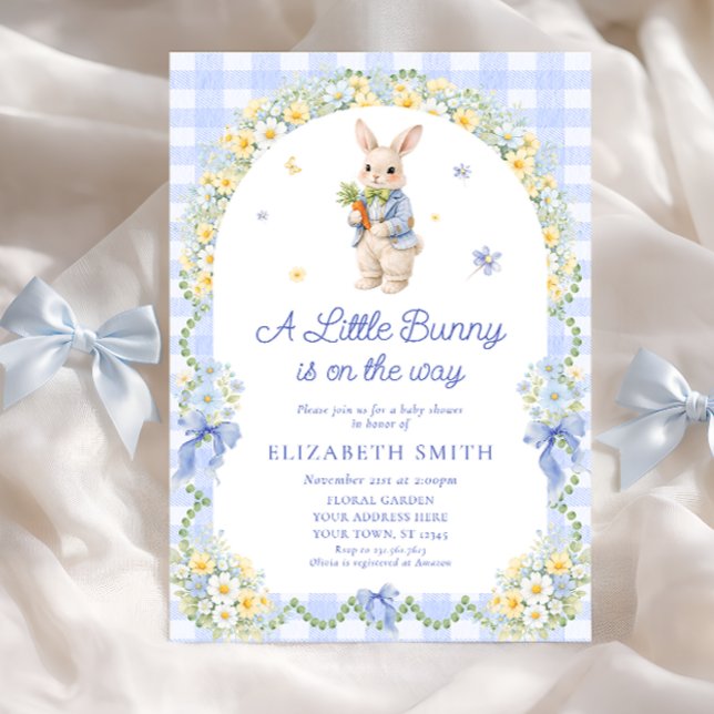 Convite Preppy Bunny Floral Rabbit Gingham Boy Baby Shower (Criador carregado)
