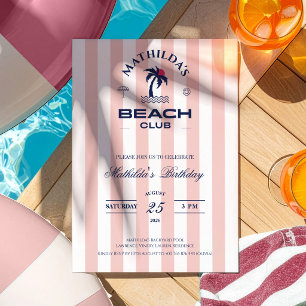 Convite Preppy Girly Pik Beach Club Aniversário