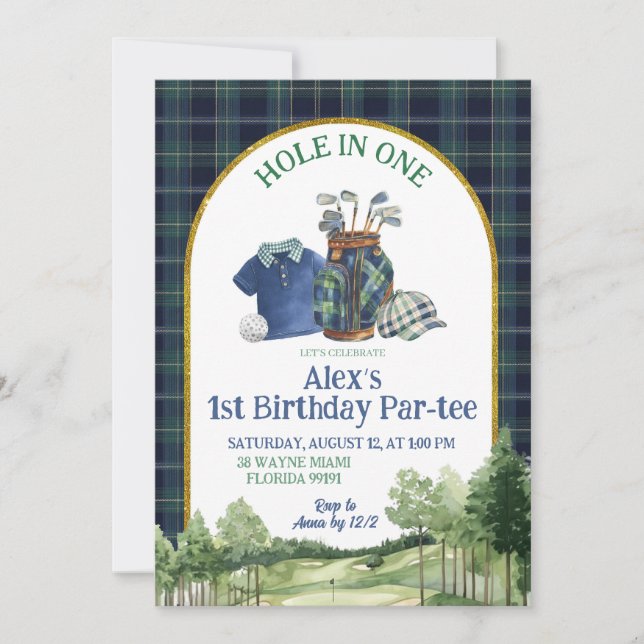 Convite Preppy Golf Hole in One First Birthday Invitation (Frente)